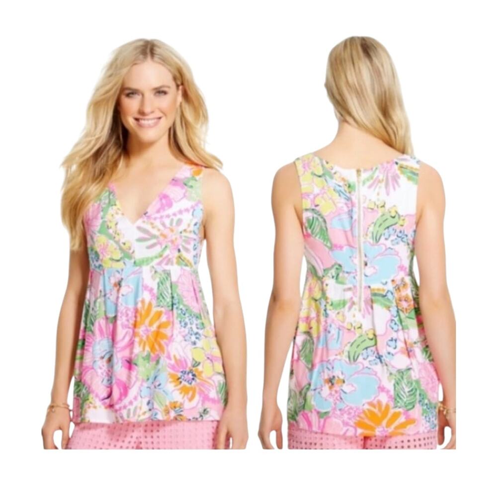 Lilly Pulitzer X Target Floral Multicolor‎ V-Ncek Sleeveles Tank Top Size XS